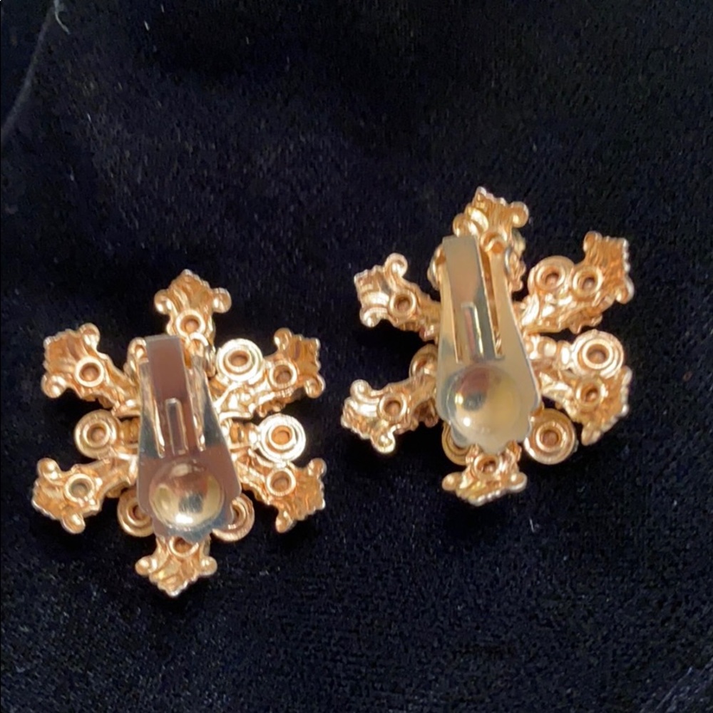 Pink rhinestone clip earrings Vintage - Picture 2 of 4